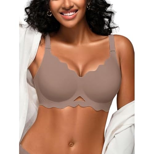 Jelly Bras for Women with Support - S-3XL Wireless Seamless T-Shirt Bra No Underwire Full Coverage Comfort Bralette Coffee Medium