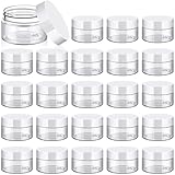 TUZAZO 24 Pack 1 Oz Small Plastic Container Jars with Lids and Labels BPA Free, Empty Round Clear Cosmetic Containers Plastic Slime Jars for Lotion, Cream, Ointments, Samples, Travel Storage (24)