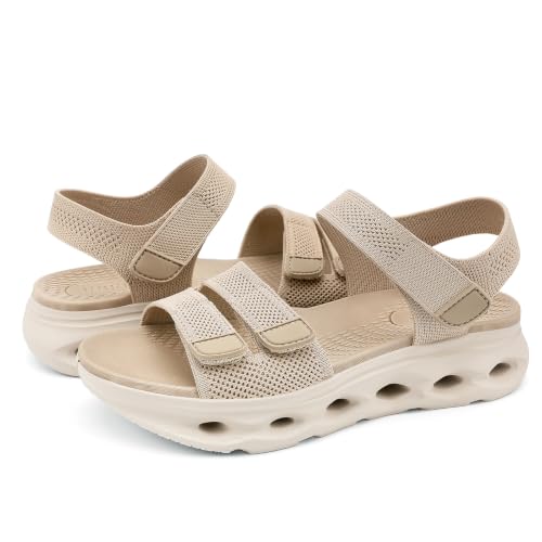 Image of UBFEN Womens Comfortable Walking Sandals with Cushioned Sole | Non-Slip Rocker Bottom, Arch Support, Adjustable Straps, Lightweight Water Sport Platform Summer