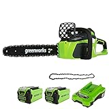 Greenworks 20077UC Motosega a Batteria 40 cm (16'), 40 V al Litio con 2 Batterie 2 Ah e Caricabatterie + Sega a Catena 40 cm (16'), 40 V DigiPro Batteria Motosega, 29767