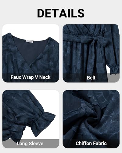 Plus Size Dresses Wedding Guest - Fall Semi Formal Floral Long Sleeve Wrap V Neck High Low Maxi Dress with Belt Women4