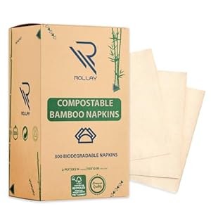 300 Bamboo Cocktail Napkins – FSC Certified 2-Ply Compostable Napkins Disposable for Home or Commercial Use – 5×5 inch folded Biodegradable Paper Napkins for Dinner and Party