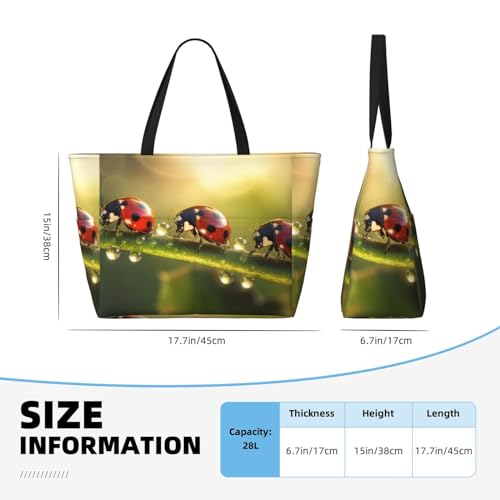 Ladybugs Beach Bag Water Drop Sun Pool Bag for Women Waterproof Large Travel Tote with Zipper Organizer for Swimming Vacation Essentials4