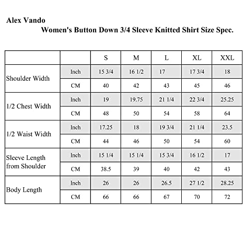 Alex Vando Womens 3/4 Sleeve Shirt Easy Care V-Neck Tunic Blouses Tops Shirts,08 Navy,L #TOP4