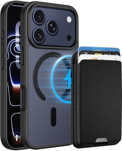 Ntwinro Magnetic for iPhone 17 Pro Case Detachable Magnetic Wallet with Card Holder [Fit for MagSafe] Military-Grade Shockproof Translucent Matte Anti-Scratch Phone Cover Black