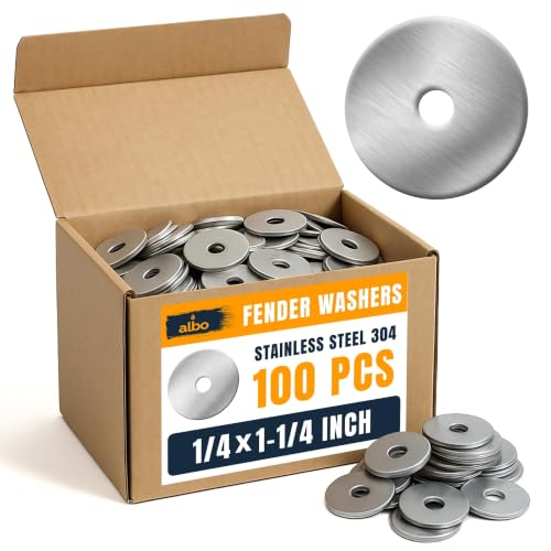 ALBO 100 Pcs 1/4" x 1-1/4" 304 Stainless Steel Fender Flat Washers