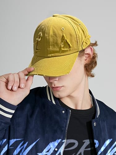 Image of Unisex Ripped Distressed Denim Ring Baseball Cap Hip Hop Vintage Dad Hat Adjustable