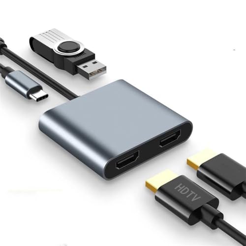 Image of USB C to Dual HDMI Adapter, 4K@60Hz USB C Hub Multiport Adapter with 100W PD, USB-A, Support C to 2 HD Splitter Extended Display for Type C Devices (MST is not Supported on MacOS)