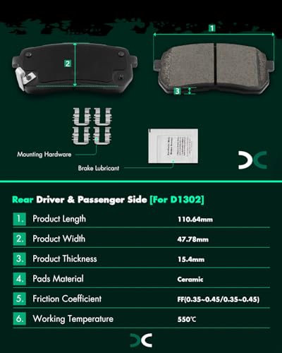 Image of SCITOO D1302 Rear Ceramic Brake Pads Sets w /Hardware Replacement For Hyundai For Veracruz 2007-2012,For Kia For Sedona 2015-2021