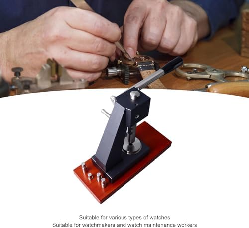 Professional Watch Press Tool Set with Wooden Base - 4 Interchangeable Press Heads & 2 Chassis for Precision Watch Repair & Maintenance, Essential Watchmaker Kit