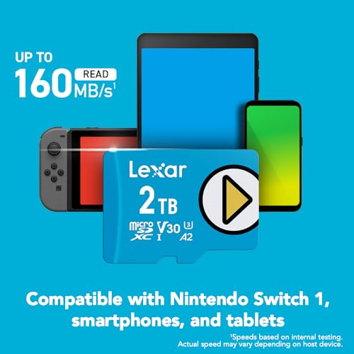 Image of Lexar 2TB Play Blue Micro SD Card, UHS-I, C10, U3, V30, A2, 4K, Up to 160MB /s microSDXC Memory Card, Expanded Storage for Nintendo-Switch 1, Gaming Devices, Smartphones, Tablets (LMSPLBL002T-BNNNU)