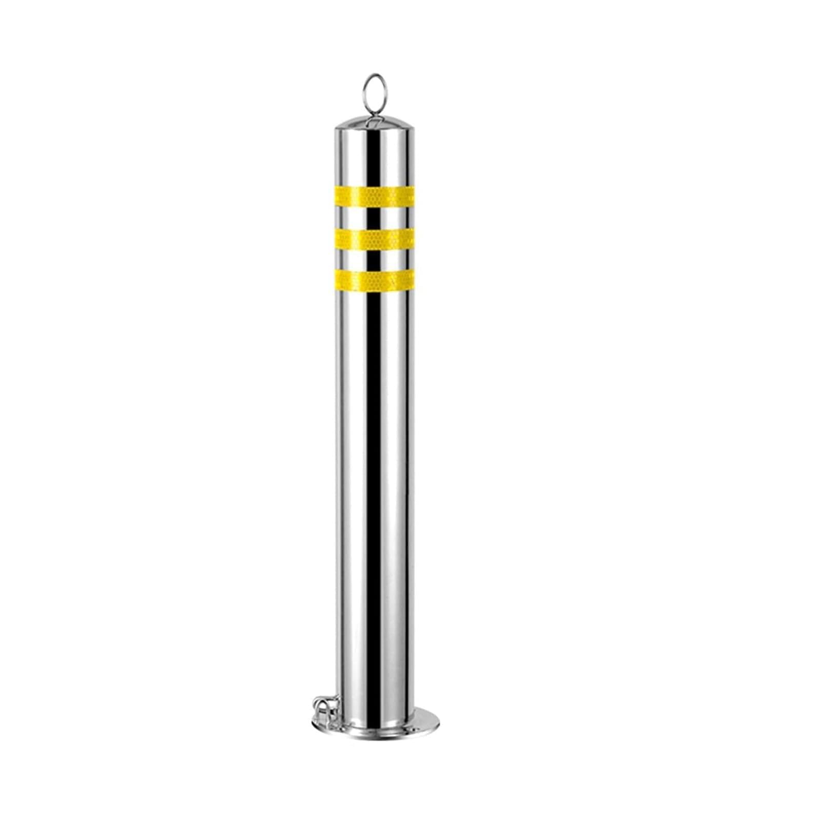 Removable Stainless Steel Safety Bollard Post with Reflective Strips & Hanging Ring - 8.9 * 60cm Durable Traffic Control Barrier for Secure Parking Protection (Silver, 1pc)