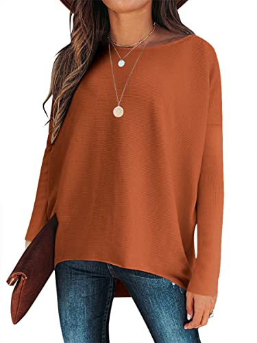 Caracilia Women Boat Neck Batwing Long Sleeve 2024 Fall Oversized Ribbed Knit Pullover Sweaters Baggy Jumper Tunic Tops