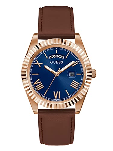 Guess Trophy Herren Armbanduhr, Braun, Lederarmband, 5 bar Wasserdichtigkeit – 38 mm Gehäuse, klassisches Design, GW0353G2 SP