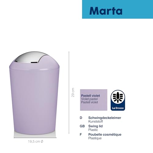 kela Schwingdeckeleimer violett, Kosmetikeimer 5l mit Schwingdeckel, Kunststoff, MARTA, Mülleimer Badezimmer pastellviolett matt
