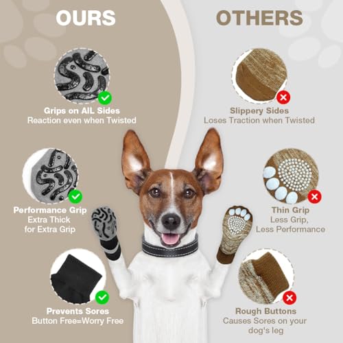 Adiwo Hundesocken Anti Rutsch, 2 Paar Anti-Rutsch Socken für Hunde, mit Verstellbaren Riemen Haustierpfoten Schutz, Hundesocken für Hunde Pfotenschutz im Innenbereich im Freien, L