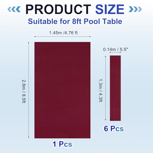 YELARXI Billiard Cloth Pool Table Felt, 8ft with 6 Cloth Strips Thickened Fit for Home Clubs Bars Indoor Sports Games (1Set, Red)