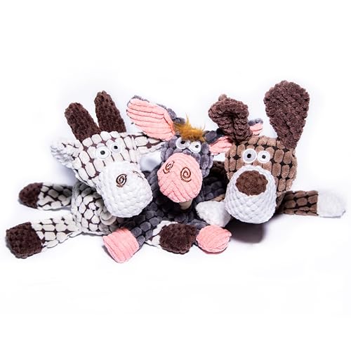 Glow Pups Farm Animal Toys 3 Pack Dog Toys with Squeaker, Durable Corduroy Farm Animal, Interactive Playtime for Small to Medium Dogs, 10 Inches Height, 3-Pack