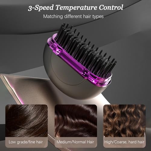 Plancha Cepillo Portátil para el Cabello con Funda Protectora, Plancha Cepillo Caliente Mini para Viaje, Peine Caliente para Mujeres, Plancha Cepillo Calentada para Cabello Liso y Brillante RF-R2 miniatura 3