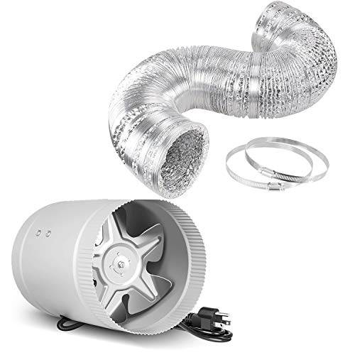 iPower 6 inch Inline Booster Fan and 16 Feet Non-Insulated Flex Air Aluminum Ducting Vent Hose for Kitchen Bathroom Grow Tent HVAC Exhaust or Intake