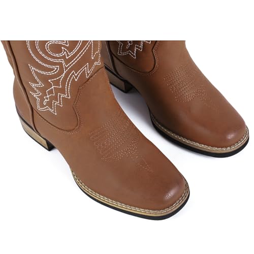 Image of ZOKSOVE Women's Cowboy Western Boots - Square Toe Wide Calf Boots - Low Heels Short Mid Calf Booties Shoes