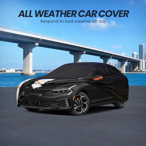 Image of Multi-Layer Car Cover Custom Fit for Kia K5(2020-2026), 100% Waterproof All Weather for Automobiles, Gift with Towel, Heavy Duty Car Covers for Rain Sun UV Protection with Door Zipper