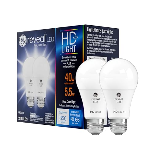 GE Reveal HD+ LED Light Bulbs, 40 Watt, A19 (2 Pack)