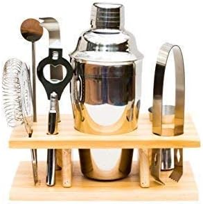 Bar Set - 7 Piece Cocktail Martini Shaker Set with Organizer Stand and Accessories - 550 Milliter 18.5 Ounce Shaker.