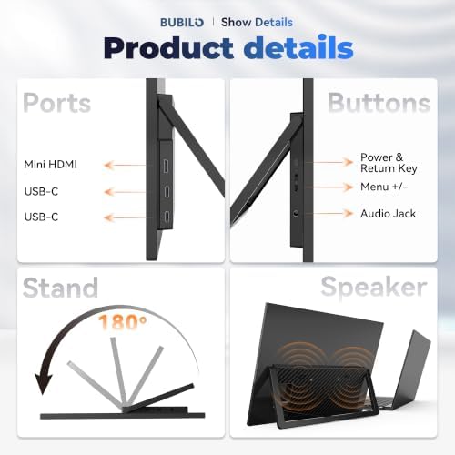 14'' Laptop Screen Extender, Portable FHD USB-C Monitor 1080P IPS Display, Slim Design with Built-in Stand, for Laptop/PC/Mac/Phone, Plug & Play, no Driver — 사진 7