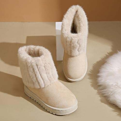 Little Kid Faux Fur Mid Calf Snow Boots - Big Kid Round Toe Suede Warm Fur Lined Platform Flat Comfort Outdoor Winter Fashion Boots2