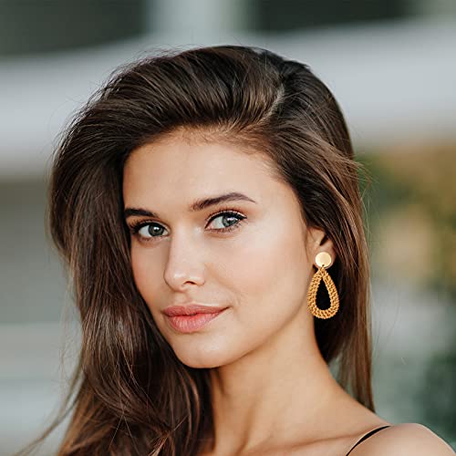 9 Pairs-26 Pairs Rattan Earrings for Women Girls Lightweight Acrylic Geometric Statement Woven Earrings Handmade Straw Wicker Braid Hoop Drop Dangle Earrings4