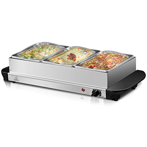 Giantex 3 Tray Buffet Server Stainless Steel Hot Plate Food Warmer Chafing Dish Tabletop (1.5 Quart)