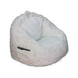 Structured Tablet Fur Pocket Bean Bag in Cream w/ Side Pocket for Book or Tablet, 250 lb. Weight Capacity