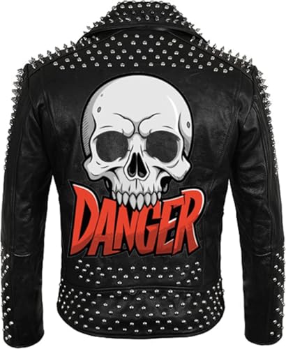 Men's Skull Printed Brando Rockstar Studded Leather Jacket - New Gothic Trending Punk Rock Handmade Motorcycle Skull Jacket2