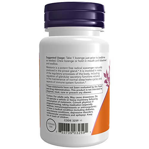 Now Supplements, Melatonin 3 Mg, Free Radical Scavenger*, Healthy Sleep Cycle*, 180 Chewable Lozenges #TOP2
