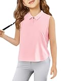 Haloumoning Girls Athletic Sleeveless Golf Polo Shirts Kids Quarter Zip Quick Dry Workout Tank Tops 5-14 Years Pink