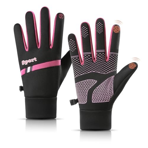 Winter Thermal Gloves Womens, Waterproof Touch Screen Warm Driving Gloves With Anti-Slip Silicone for Ladies Sport Cycling Running Walking Biking Hiking (Rose)