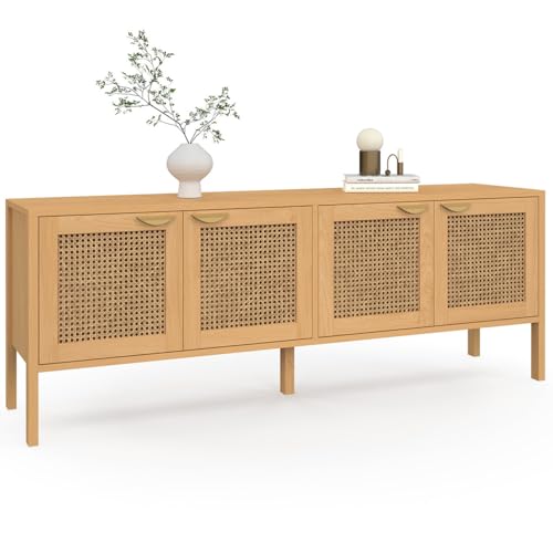 IDMarket EDHEN - Aparador bajo (160 cm, 4 puertas, madera y canneado)
