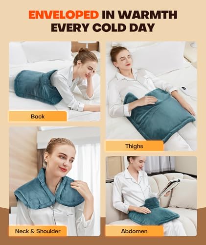 Image of Lenmen Graphene-Infused 1Min Fast Heating Pad, Deeper Pain Relief Weighted Heating Pads for neck and shoulders and back, Heated Wrap with 6 Heat Options 4 Auto Timer, Gifts for Men Women Mom Christmas