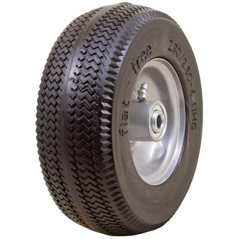 Marathon 00026 Flat Free 2.80/2.50-4 Tire and Wheel Assembly, 3” Centered Hub, 1/2” Ball Bearings, Replacement Tire for Casters, Utility Carts and Other Equipment, Easy Install Assembly Cover