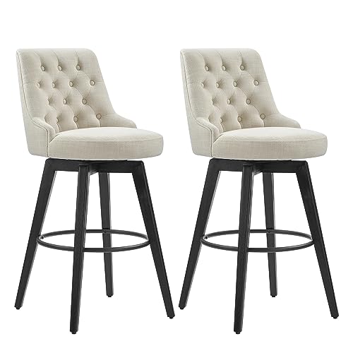 Image of Watson & Whitely Swivel Bar Stools with Back, Fabric in Linen