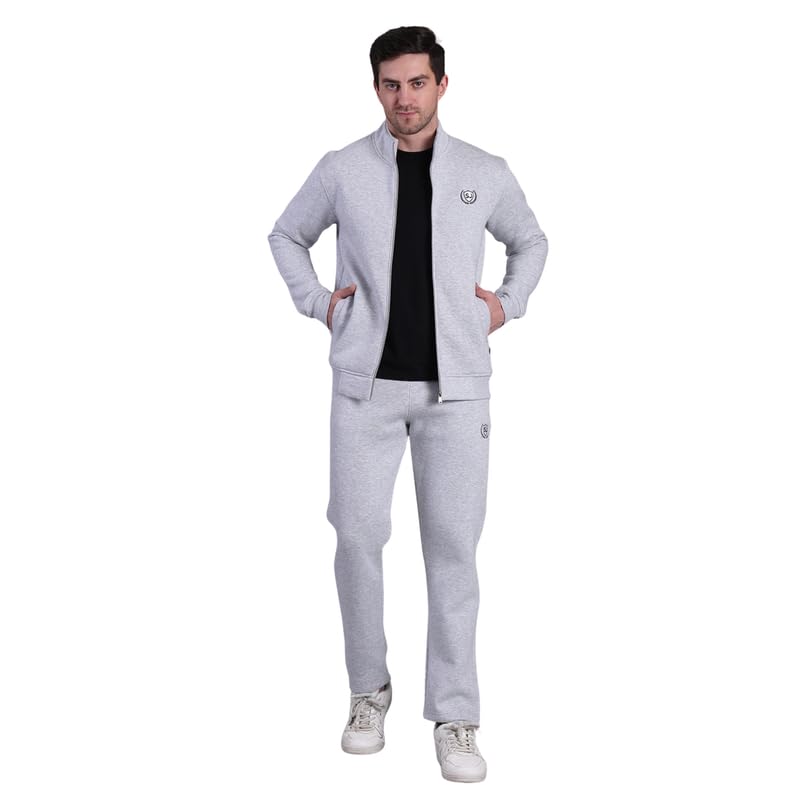 Men Regular Mid Rise TrackSuits Fleece Grey Solid Casual Fleece Co Ord Set for Men-image-0
