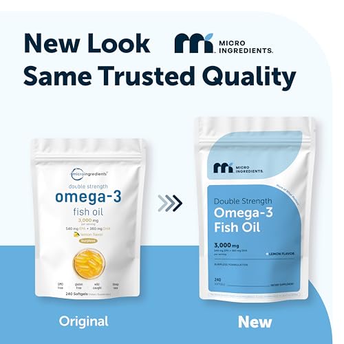 Image of Micro Ingredients Omega 3 Fish Oil Supplements 3,000mg Per Serving, 240 Softgels | Lemon Flavored - Burpless | EPA 540mg + DHA 360mg | Deep Sea Fish