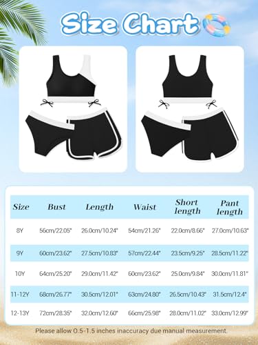 Image of Girl's 3 Piece Bikini Bathing Suit Printed Sport Swimsuits with Shorts Cove Up Sets Teen Girl's Swimwear