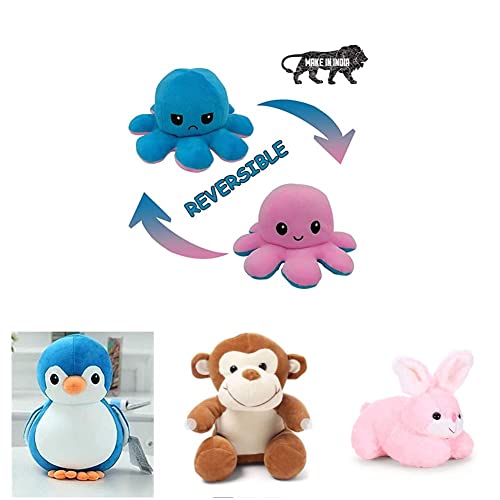 Image of Babique Octopus Sitting Plush Soft Toy+Penguin Teddy Bear Plush Soft Toy+Monkey Plush Soft Toy+Rabbit Soft Toy-(Set of 4Toys)