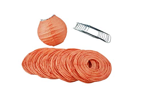 Image of Quasimoon PaperLanternStore Decorative Paper Lantern - (10-Pack, 4-Inch, Peach Orange, Even Ribbing) Round Paper Lanterns - Ideal Wedding and Party Decor or Home Accent, Lighting Optional