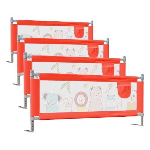 Image of LuvLap Comfy Baby Bed Rail Guard (6 ft x 2.3 ft), 180cmx72cm, Bed Rails for Baby & Toddler Safety, Portable, Adjustable Height, Single Side Bed Rail, Pack of 4, Printed Red