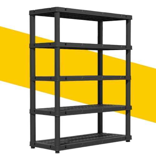 ZEUKMXOO 72”H Plastic Garage Storage Shelves,5-Tier Heavy Duty Plastic Shelving,700LBS Plastic Shelving Units Free Standing,for Home,Garage,Basement, Laundry,Black,16.93" Dx35.43 Wx72.44 H