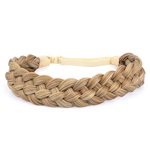 DIGUAN 5 Strands Synthetic Hair Braided Headband Classic Chunky Wide Plaited Braids Elastic Stretch Hairpiece Women Girl Beauty accessory, 56g (Sandy Blonde)