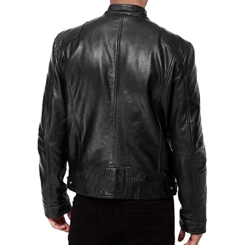 Chaqueta de cuero para motociclista hombre con cierre slim fit miniatura 3